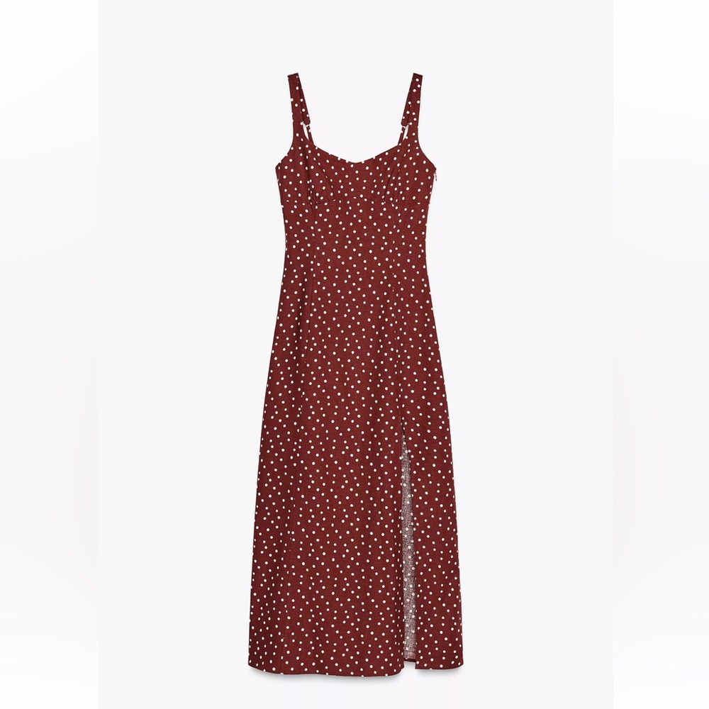 Zara brown Polka Dot Midi Dress L